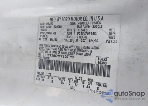 2000 Ford Ranger Xl/Xlt from USA, damaged, VIN 1FTYR10C9YPB00190